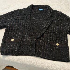 Draper James RSVP Black Knit Tweed Sweater Blazer with Gold Accents XL